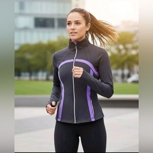 Lululemon grey Athletic Zip-Up Jacket with Purple Accents